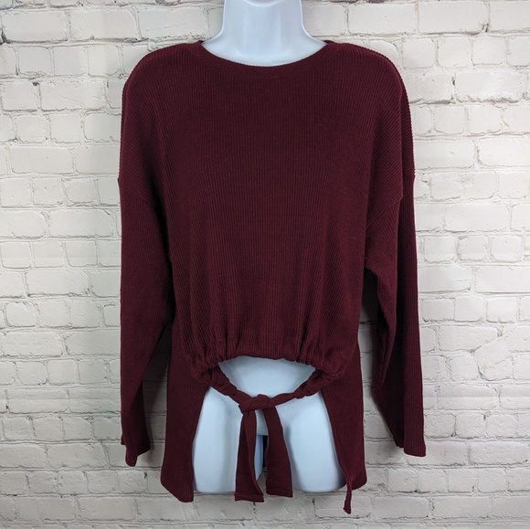 NWT Bershka Cinch Front Tie High Low Long Sleeve Sweater - Picture 1 of 4